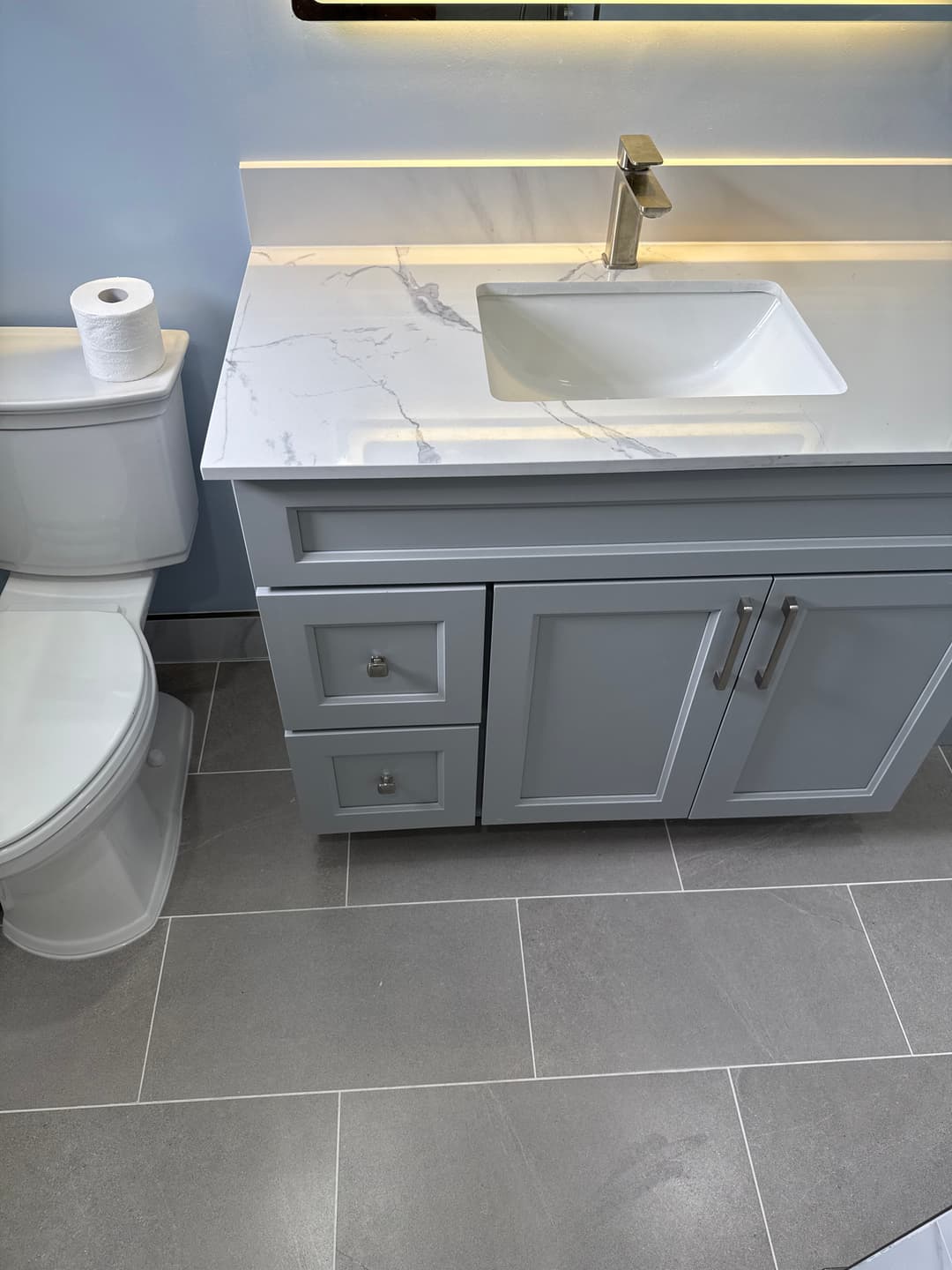 Contemporary bathroom remodel with custom details